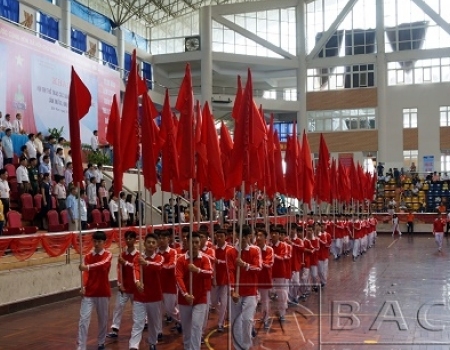 Khối hồng kỳ diễu hành tại Lễ khai mạc Hội thi