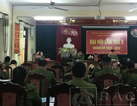 Chi bộ Cảnh sát điều tra tội phạm về kinh tế - ma túy Công an Thành phố Bắc Kạn biểu quyết thông qua Nghị quyết Đại hội lần thứ X nhiệm kỳ 2020-2022.
