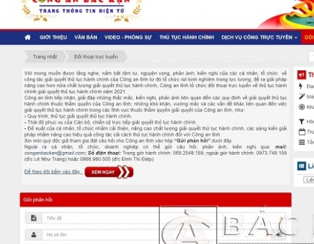 Mục đối thoại trực tuyến trên trang thông tin điện tử Công an tỉnh Bắc Kạn