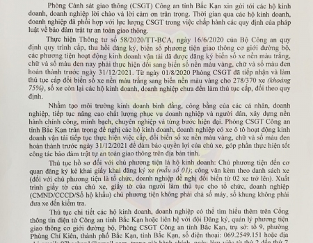 Thư ngỏ được Phòng Cảnh sát giao thông Công an tỉnh gửi đến các hộ kinh doanh, doanh nghiệp kinh doanh vận tải trên địa bàn tỉnh