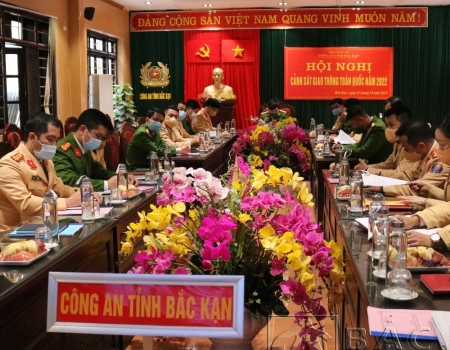Các đại biểu tại điểm cầu Công an tỉnh Bắc Kạn