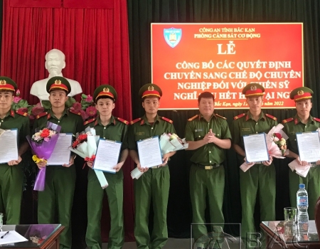 Lãnh đạo phòng Cảnh sát cơ động trao các Quyết định cho 7 đồng chí được chuyển sang chế độ chuyên nghiệp