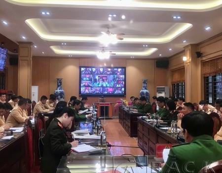 Đại biểu tham dự Hội nghị trực tuyến tại điểm cầu Công an tỉnh Bắc Kạn