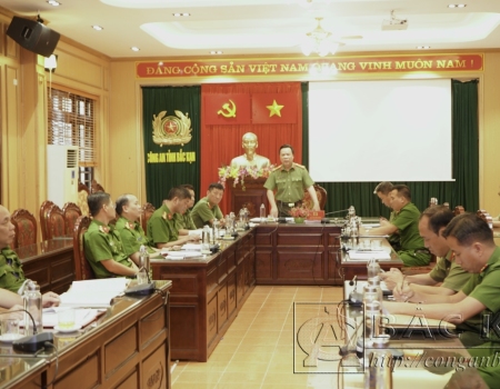 Đại tá Hà Văn Tuyên, Giám đốc Công an tỉnh báo cáo tại hội nghị