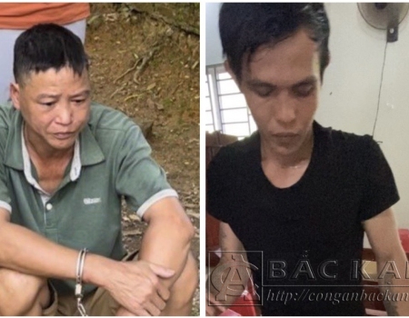 2 đối tượng Hoàng Văn Việt và Hà Thiêm Tùng (áo đen)