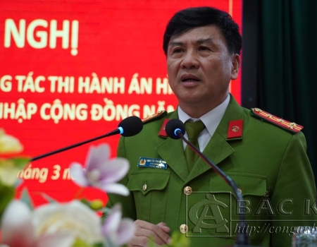  Đại tá.TS Nguyễn Thanh Tuân, Phó Giám đốc Công an tỉnh phát biểu chỉ đạo hội nghị