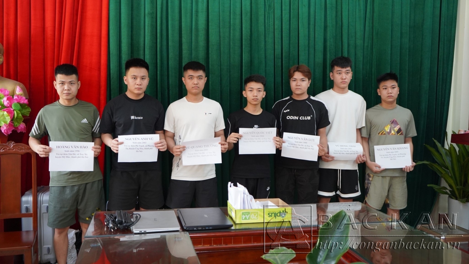Nhóm đối tượng trong vụ án Lừa đảo cho vay tiền trên mạng xã hội facebook do Phòng AN mạng và phòng chống tội phạm sử dụng công nghệ cao Công an tỉnh Bắc Kạn triệt phá tháng 7/2023.