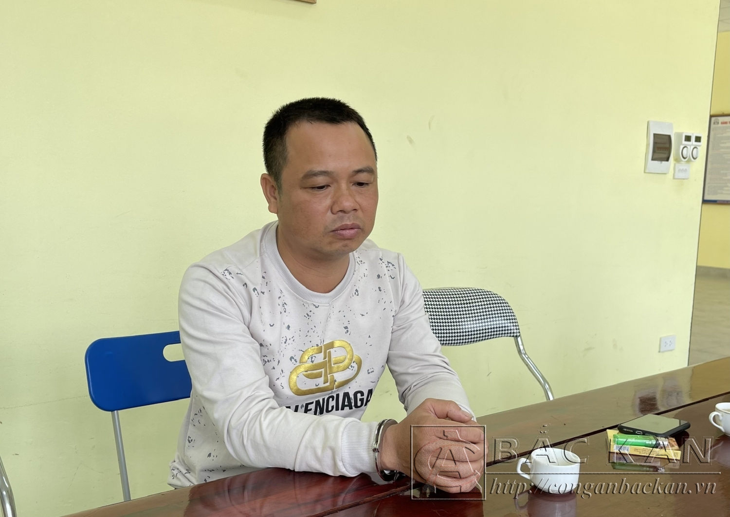 Đối tượng Vũ Đăng Thuỷ tại cơ quan Công an